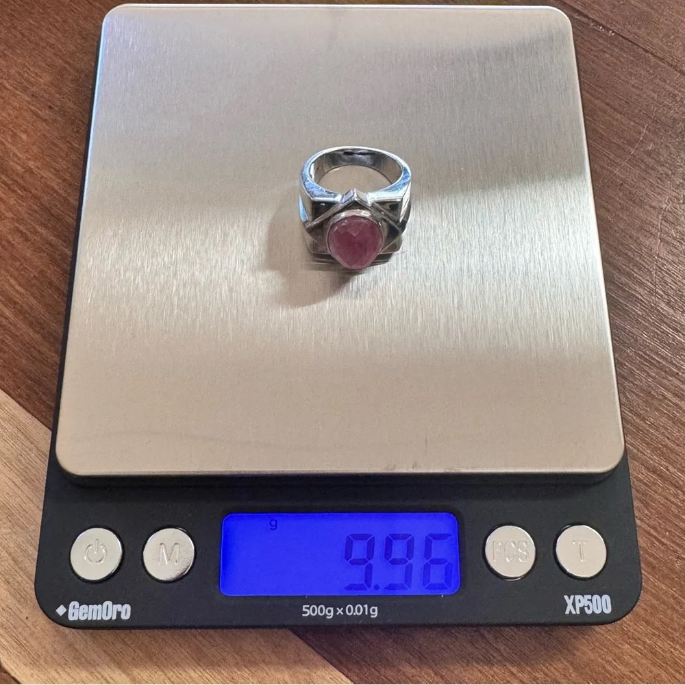 Geometric watermelon tourmaline, sterling silver 925 wide band, 6.5, weight 9.96 - Picture 8 of 9